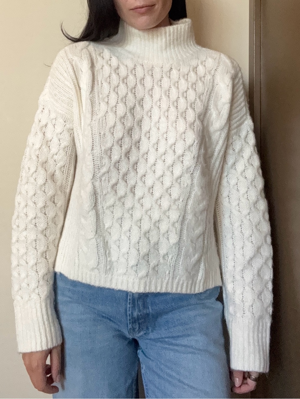 Abercrombie & Fitch Cream Cable Knit Turtleneck Sweater